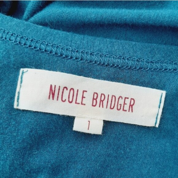 NICOLE BRIDGER Cowl Neck Dolman Sleeve Dress Bamboo Organic Cotton Blue Sz S - Picture 14 of 16